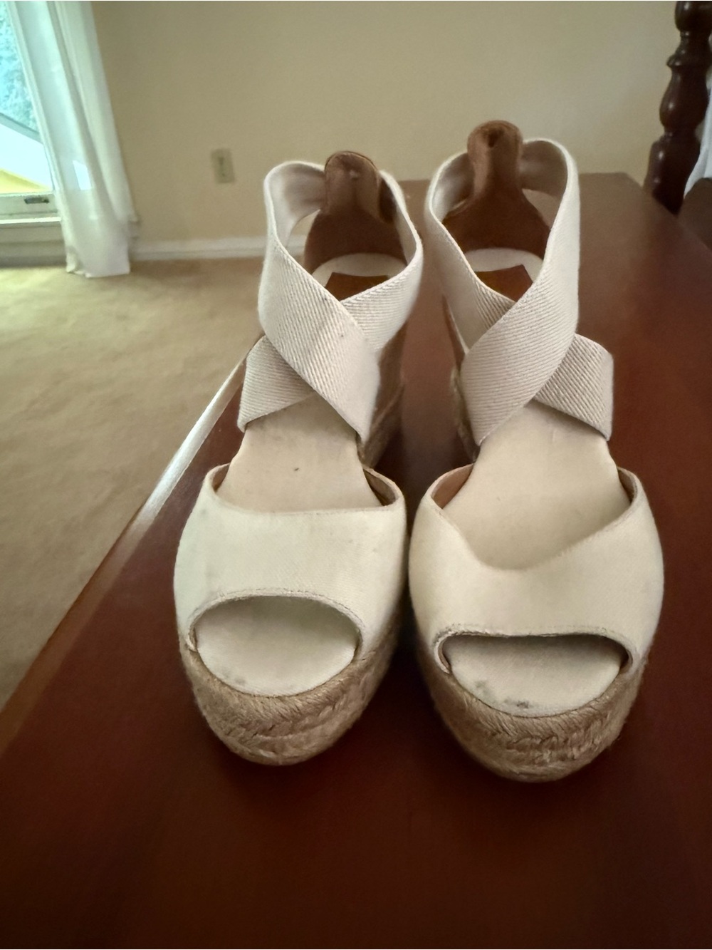 Tory Burch Cream Canvas Espadrille Wedges - Picture 3 of 5